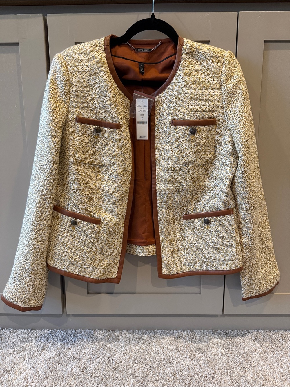 NWT White House Black Market Tweed Jacket with Leather Trim